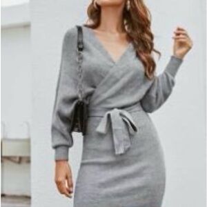 Elegant Gray Wrap Dress